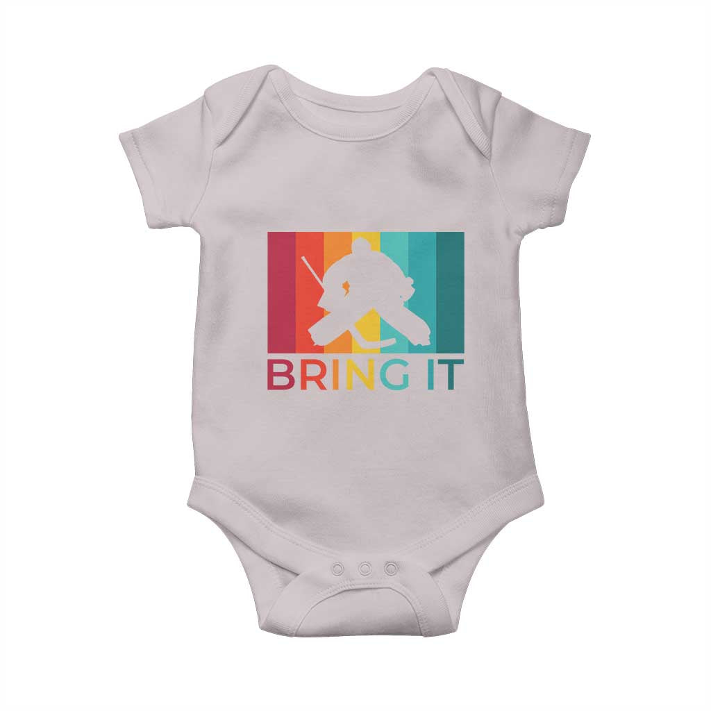 Vintage Ice Hockey Goalie Baby Onesie Bring It Quote Gift For Fan TS12 Ice Gray Print Your Wear