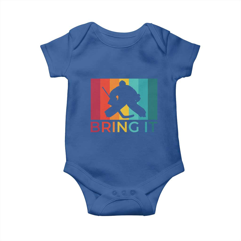 Vintage Ice Hockey Goalie Baby Onesie Bring It Quote Gift For Fan TS12 Royal Blue Print Your Wear