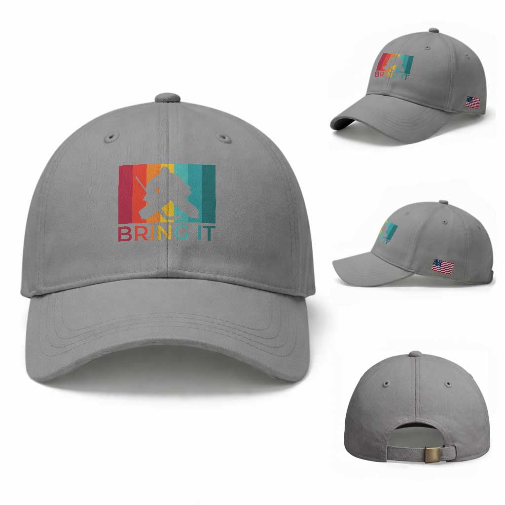 Vintage Ice Hockey Goalie Baseball Cap Bring It Quote Gift For Fan TS12 Baseball Cap Universal Fit Sport Gray Print Your Wear