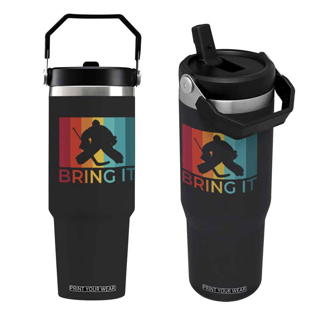 Vintage Ice Hockey Goalie Flip Straw Tumbler Bring It Quote Gift For Fan TS12 One Size: 30 oz Black Print Your Wear