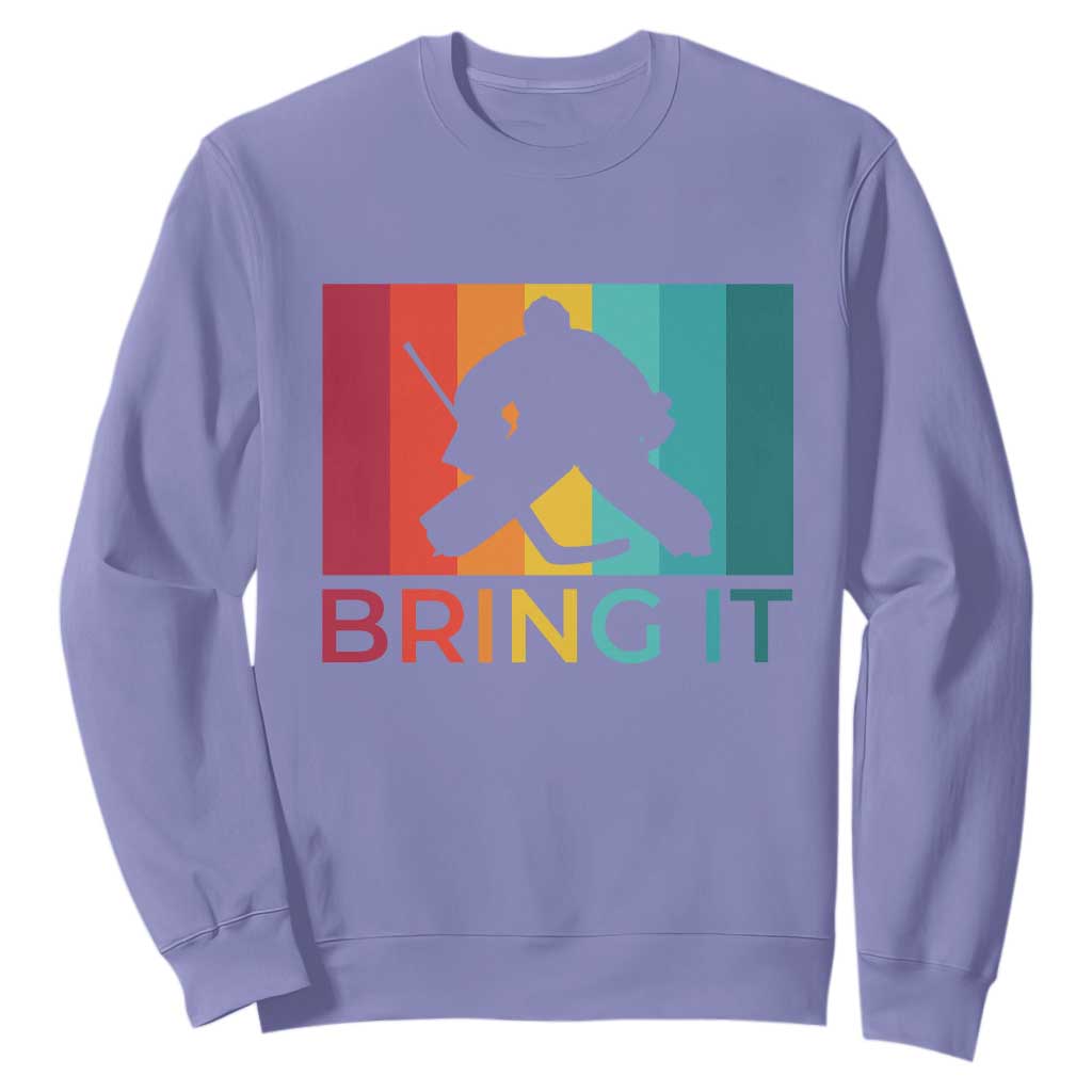 Vintage Ice Hockey Goalie Sweatshirt Bring It Quote Gift For Fan TS12 Violet Print Your Wear