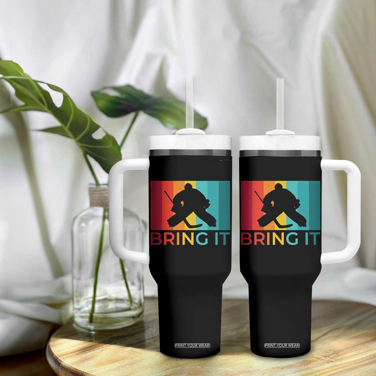 Vintage Ice Hockey Goalie Tumbler With Handle Bring It Quote Gift For Fan TS12 Print Your Wear