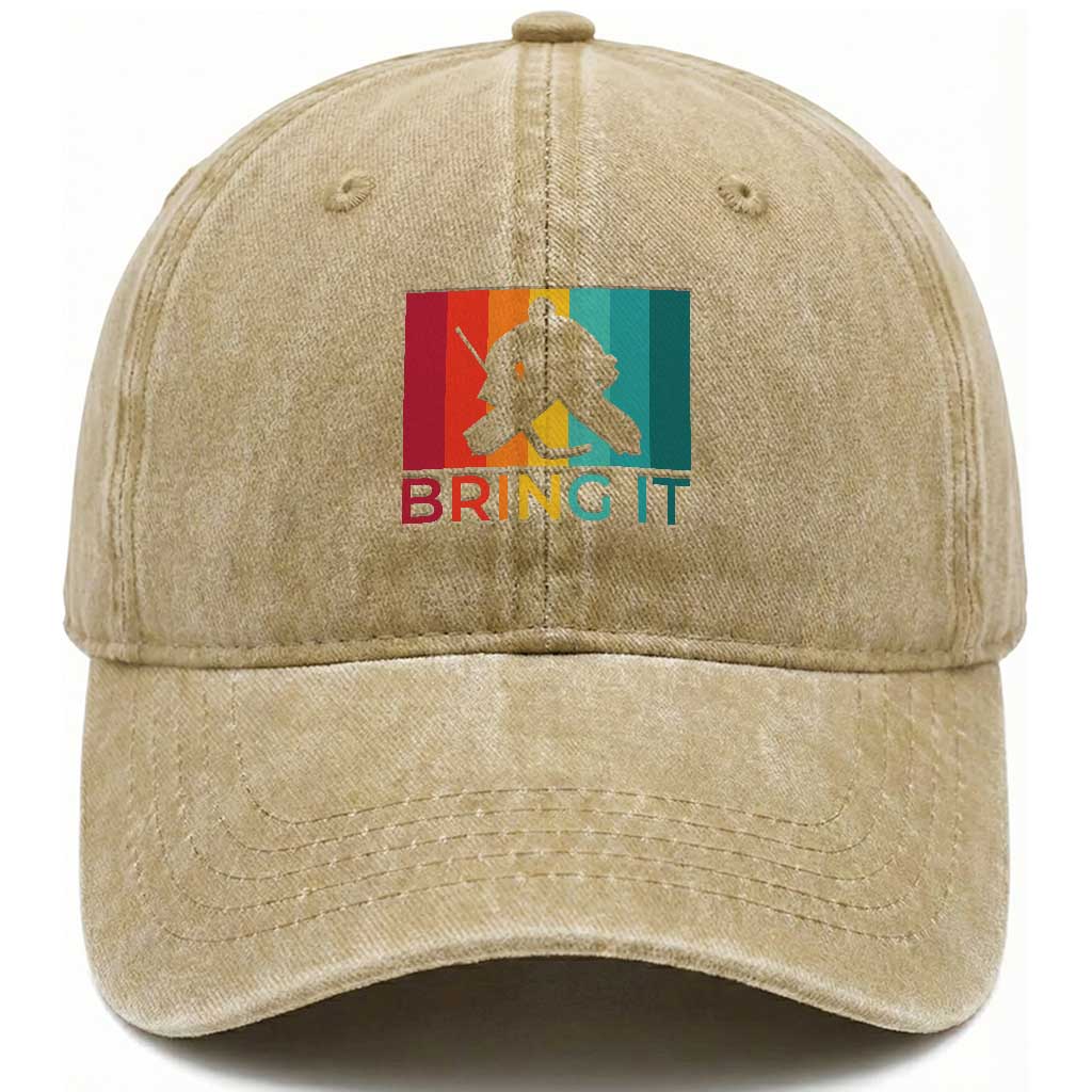 Vintage Ice Hockey Goalie Washed Cotton Baseball Cap Bring It Quote Gift For Fan TS12 Print Your Wear