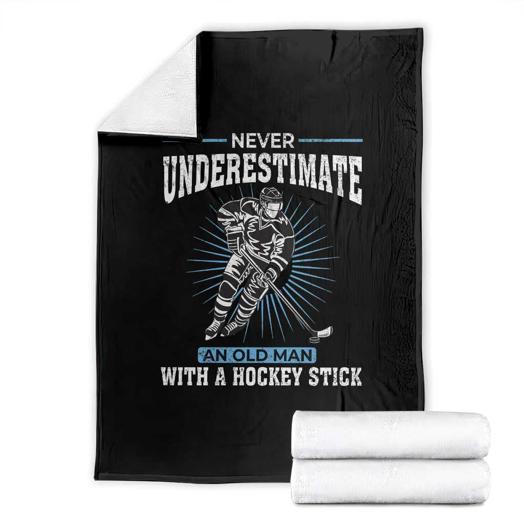 Never Underestimate An Old Man With A Hockey Stick Throw Blanket Ice Hockey Gift TS12 Black Print Your Wear
