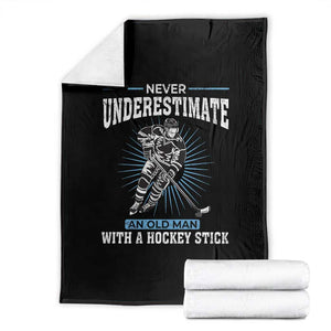 Never Underestimate An Old Man With A Hockey Stick Throw Blanket Ice Hockey Gift TS12 Black Print Your Wear