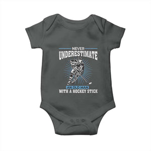 Never Underestimate An Old Man With A Hockey Stick Baby Onesie Ice Hockey Gift TS12 Dark Heather Print Your Wear