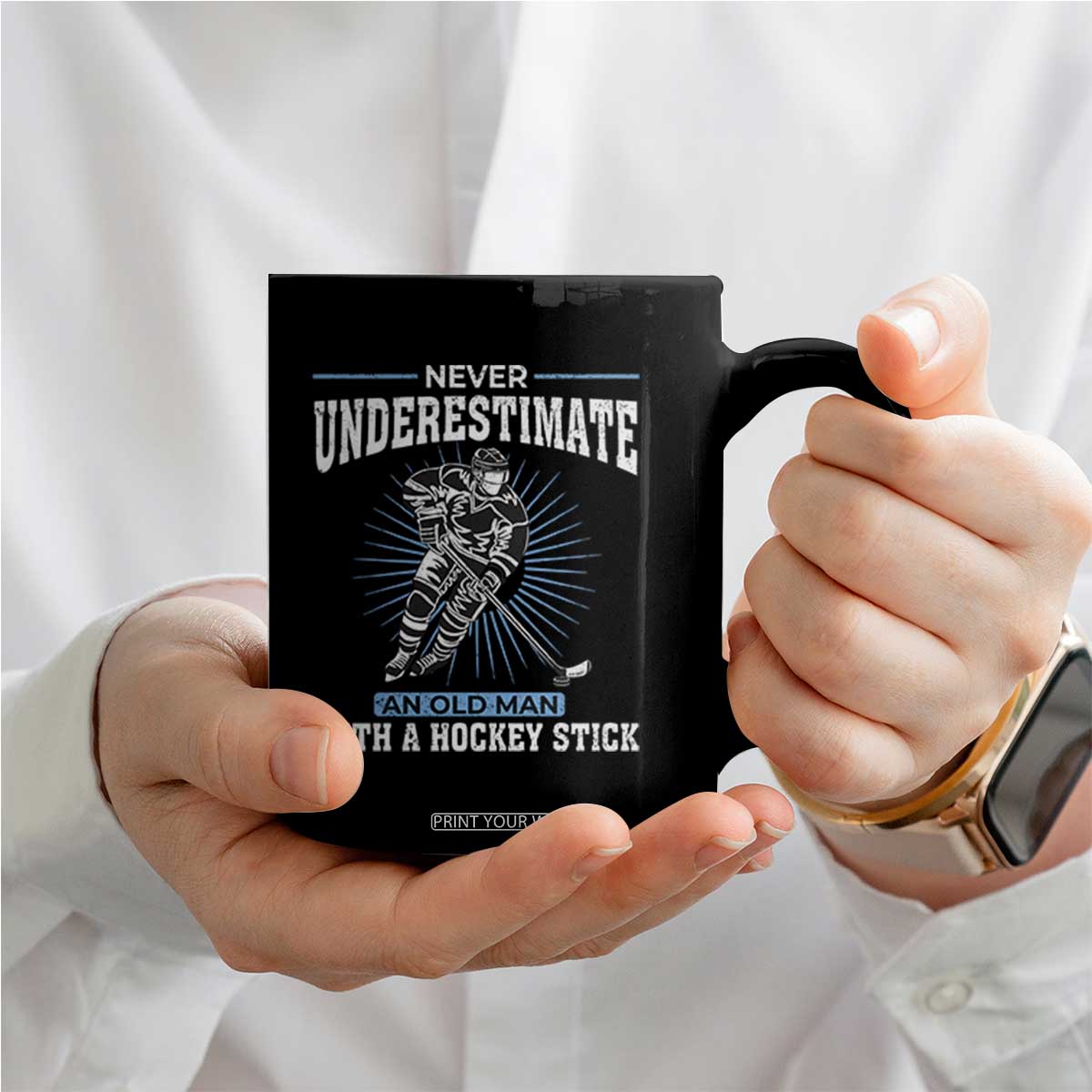 Never Underestimate An Old Man With A Hockey Stick Coffee Mug Ice Hockey Gift TS12 Print Your Wear