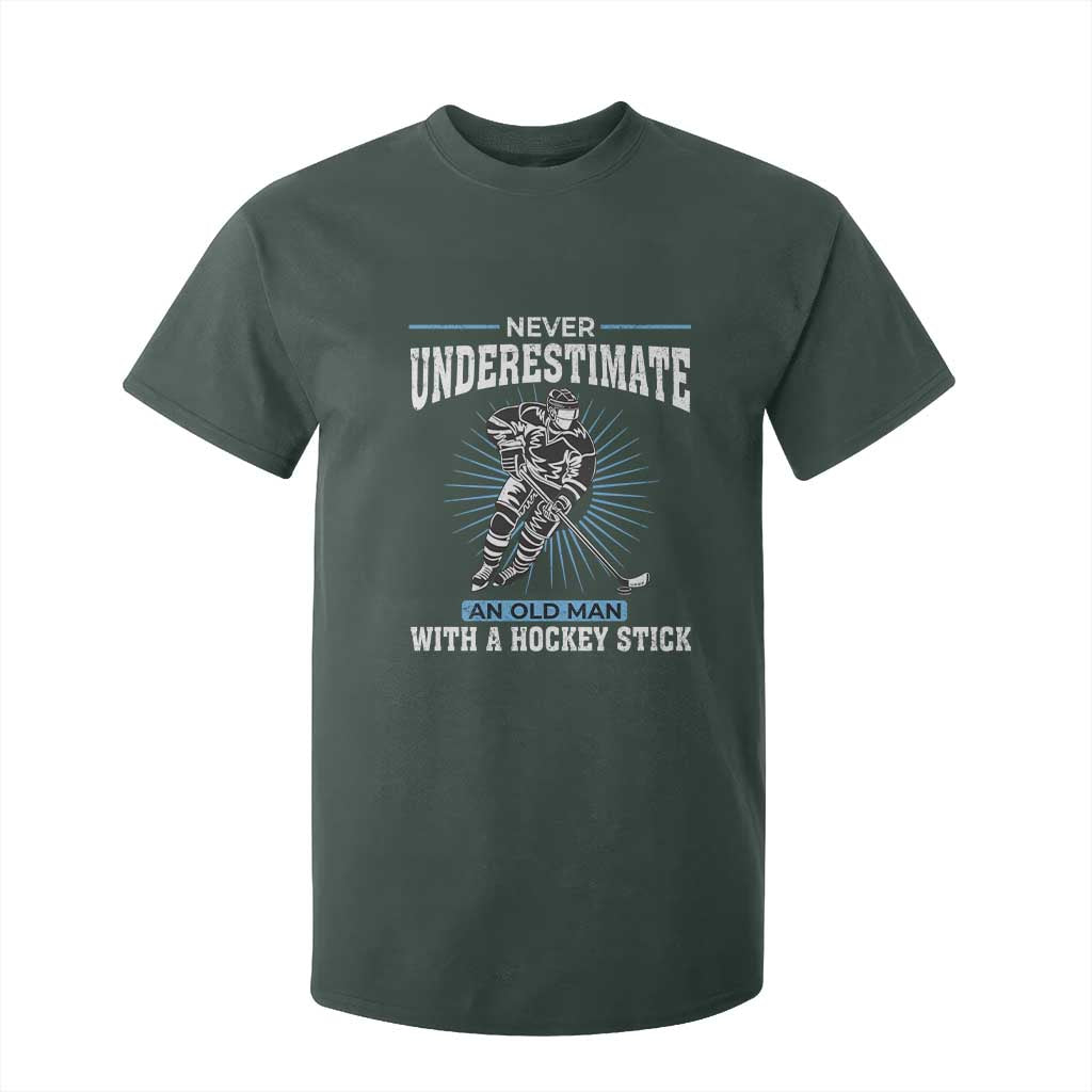 Never Underestimate An Old Man With A Hockey Stick T Shirt For Kid Ice Hockey Gift TS12 Dark Forest Green Print Your Wear