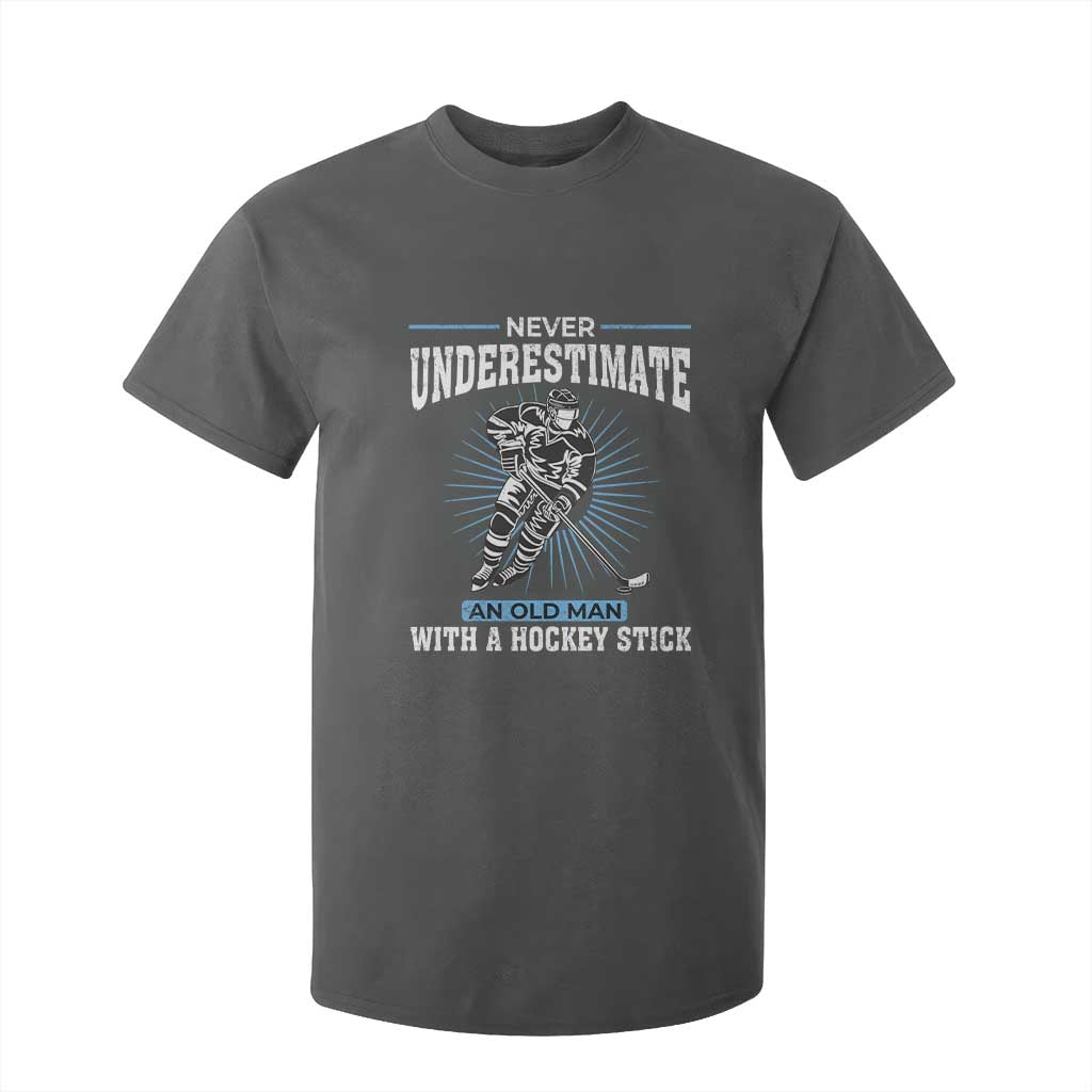 Never Underestimate An Old Man With A Hockey Stick T Shirt For Kid Ice Hockey Gift TS12 Dark Heather Print Your Wear