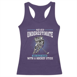 Never Underestimate An Old Man With A Hockey Stick Racerback Tank Top Ice Hockey Gift TS12 Purple Print Your Wear