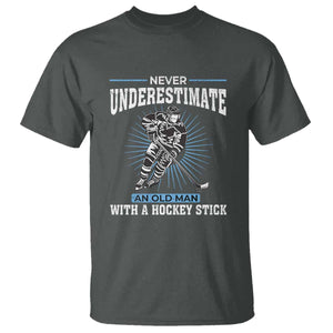 Never Underestimate An Old Man With A Hockey Stick T Shirt Ice Hockey Gift TS12 Dark Heather Print Your Wear