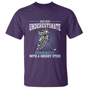 Never Underestimate An Old Man With A Hockey Stick T Shirt - Ice Hockey Gift Humor Tee TS12 Purple Print Your Wear