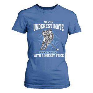 Never Underestimate An Old Man With A Hockey Stick T Shirt For Women Ice Hockey Gift TS12 Royal Blue Print Your Wear