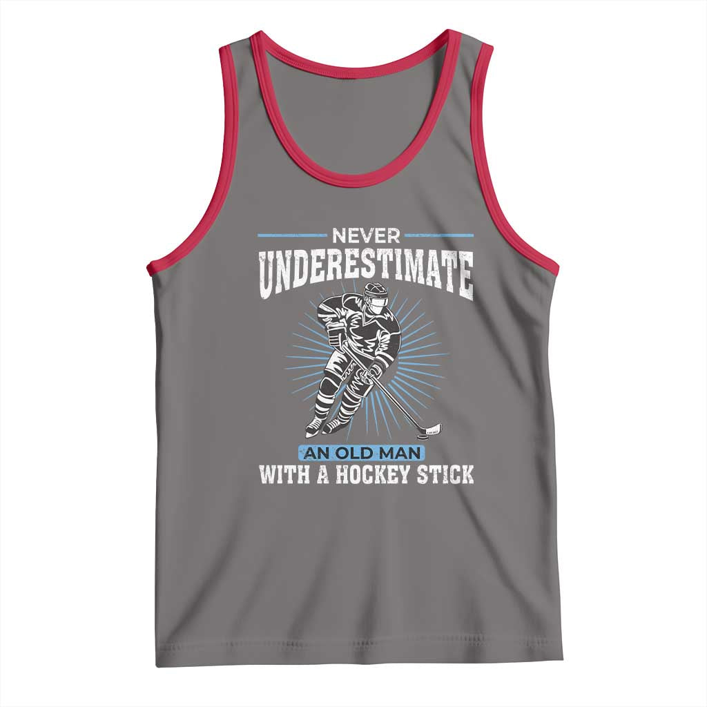Never Underestimate An Old Man With A Hockey Stick Tank Top Ice Hockey Gift TS12 Deep Heather Red Print Your Wear