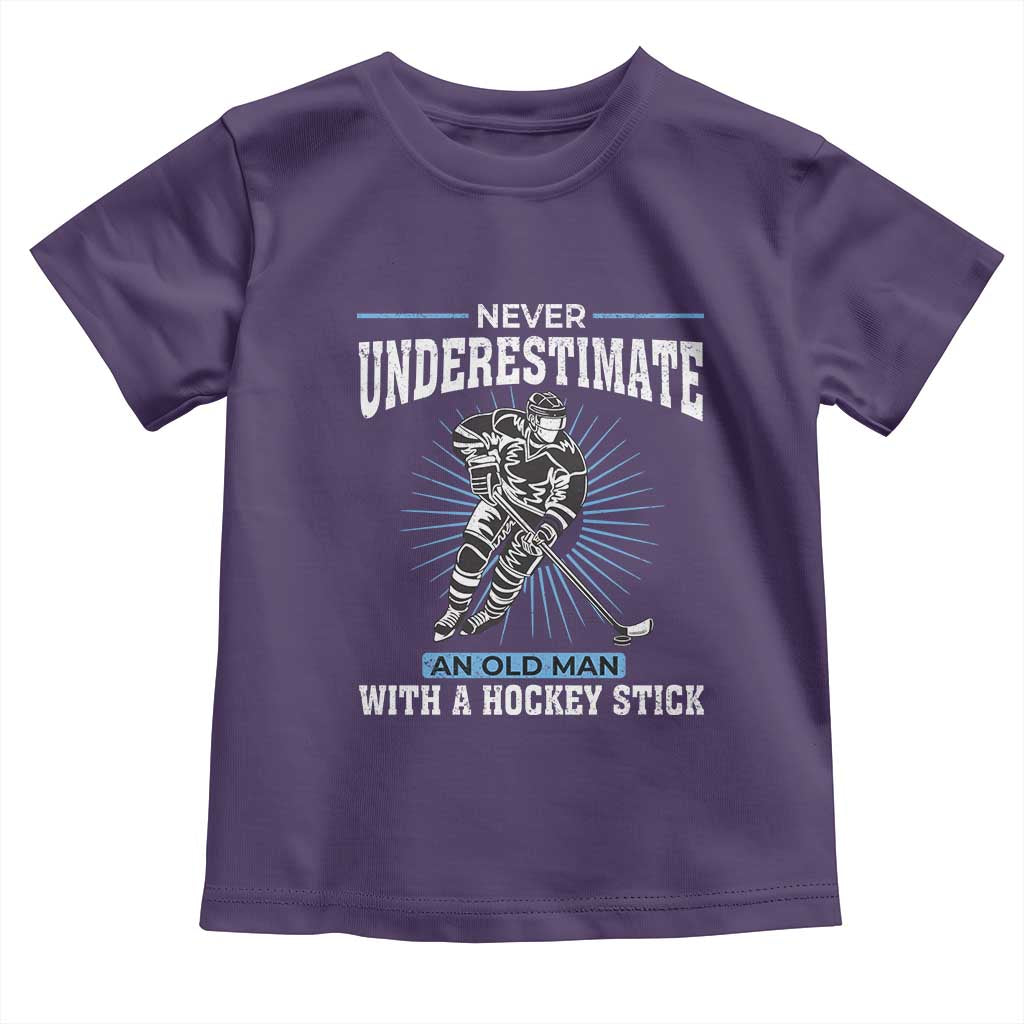 Never Underestimate An Old Man With A Hockey Stick Toddler T Shirt Ice Hockey Gift TS12 Purple Print Your Wear