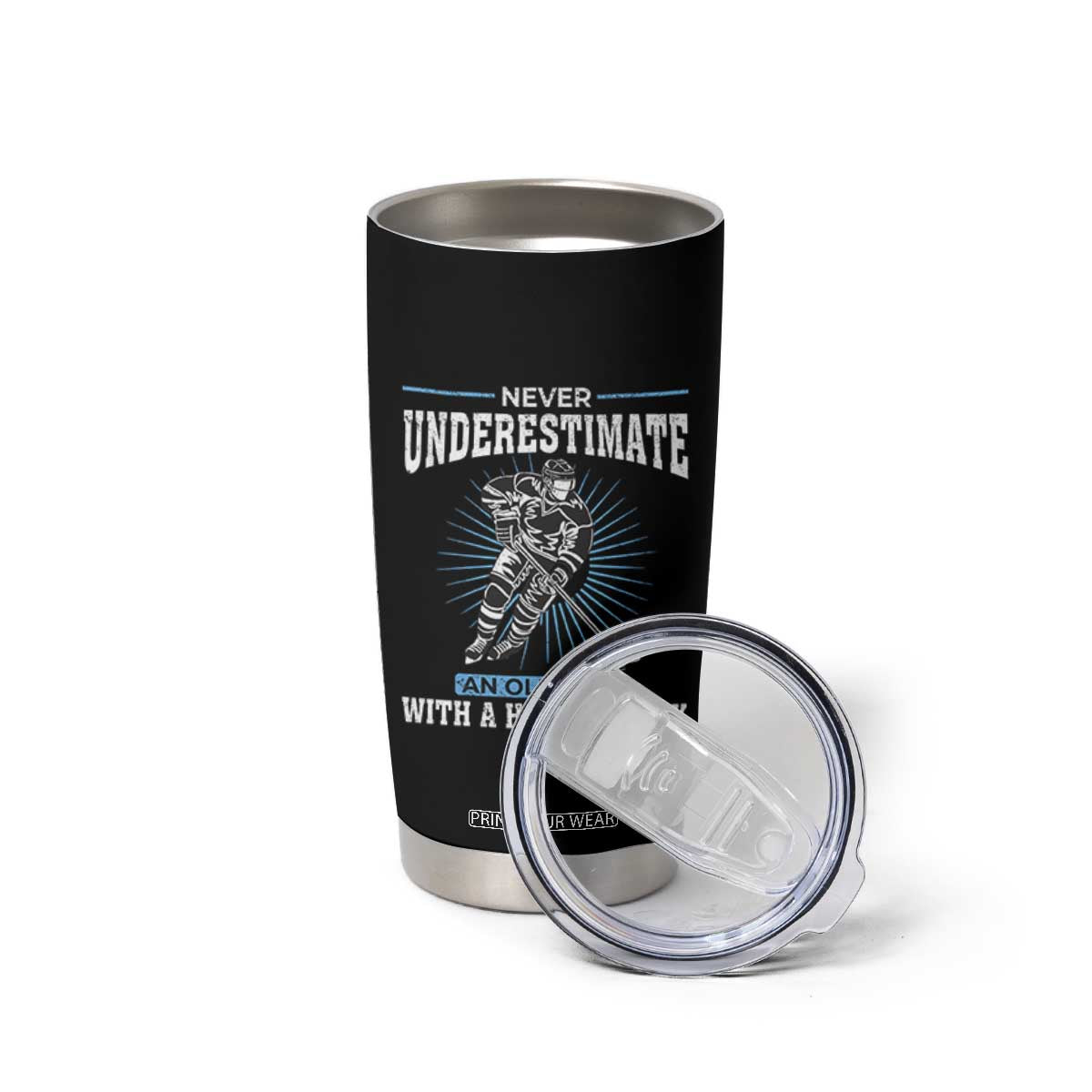 Never Underestimate An Old Man With A Hockey Stick Tumbler Cup Ice Hockey Gift TS12 Print Your Wear