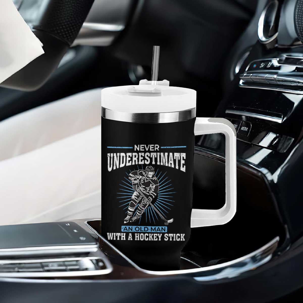 Never Underestimate An Old Man With A Hockey Stick Tumbler With Handle Ice Hockey Gift TS12 Print Your Wear