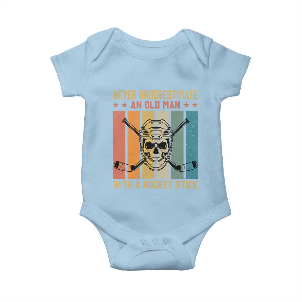 Retro Ice Hockey Player Baby Onesie Funny Never Underestimate An Old Man TS12 Light Blue Print Your Wear