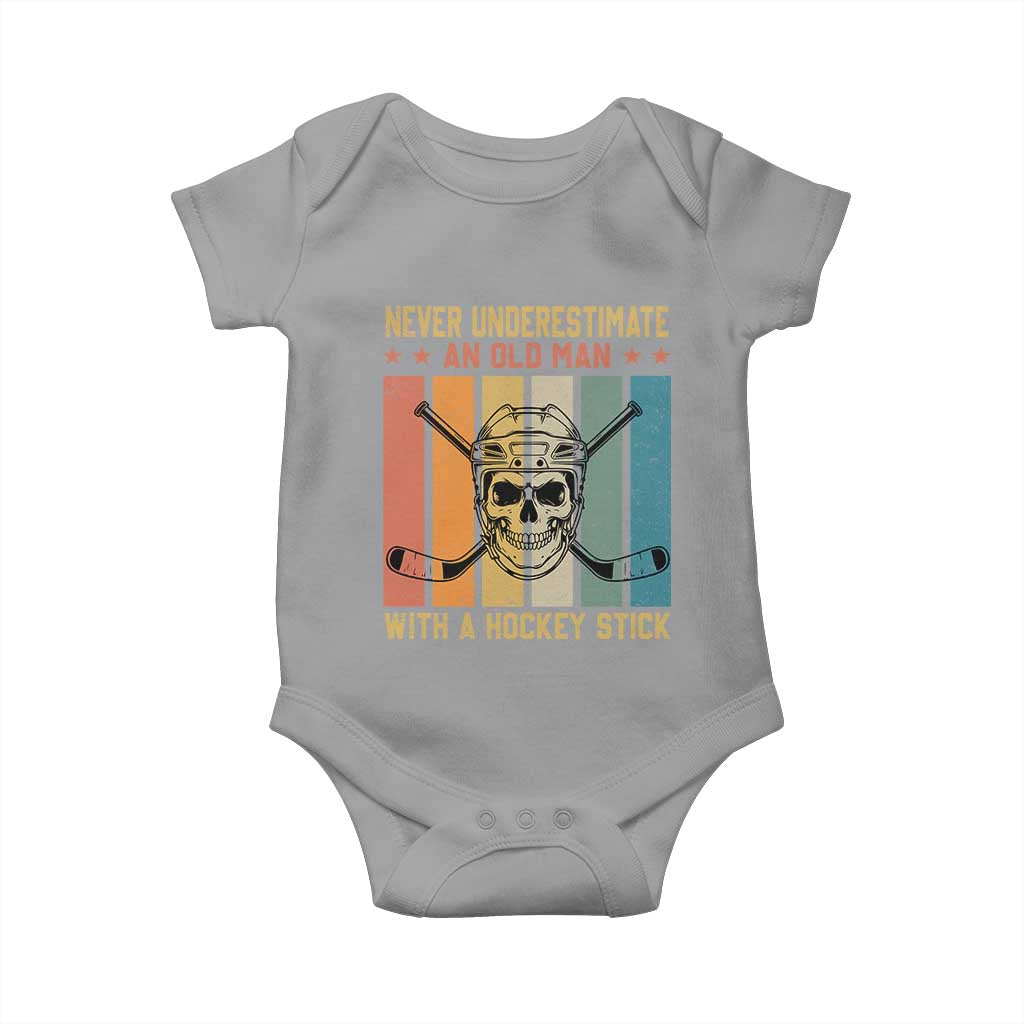 Retro Ice Hockey Player Baby Onesie Funny Never Underestimate An Old Man TS12 Sport Gray Print Your Wear