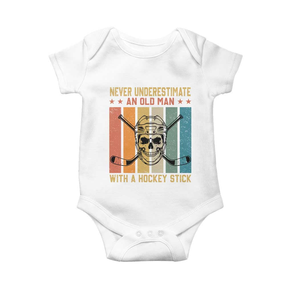 Retro Ice Hockey Player Baby Onesie Funny Never Underestimate An Old Man TS12 White Print Your Wear