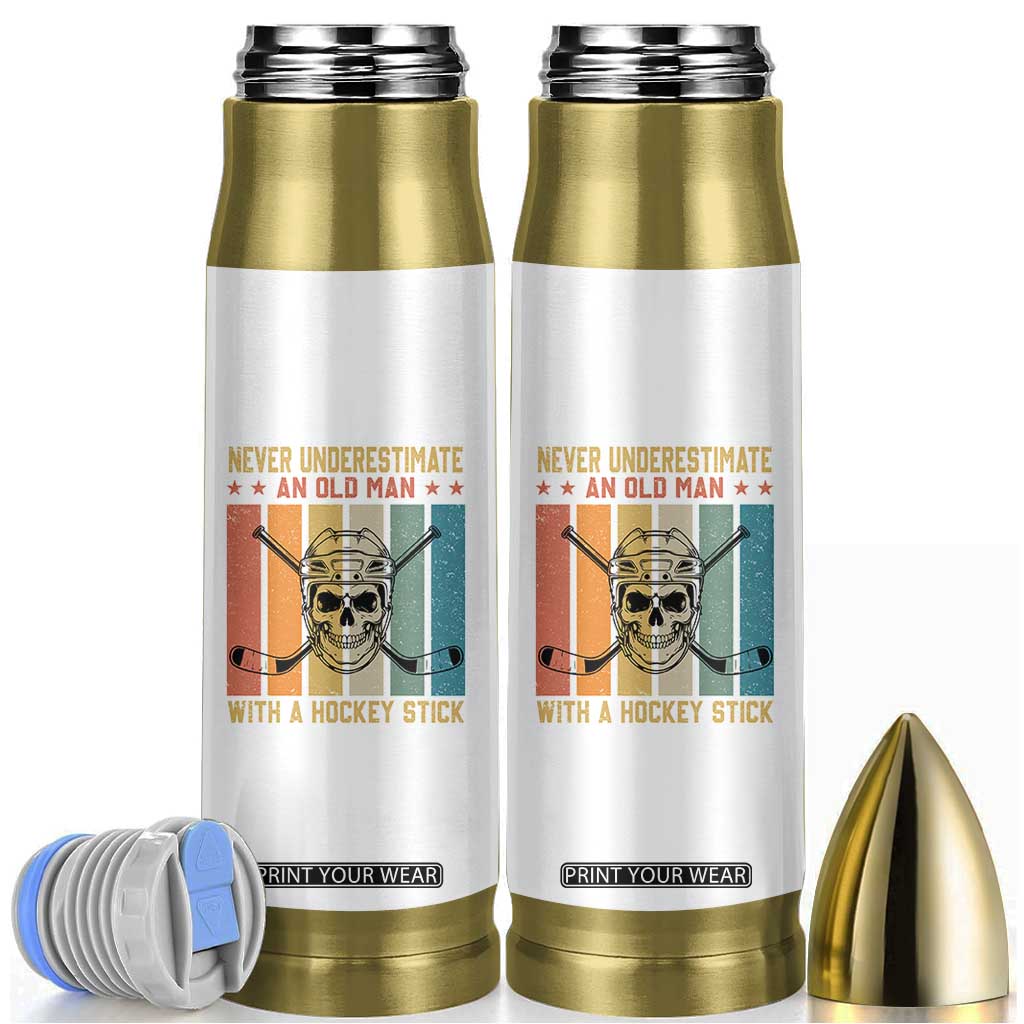 Retro Ice Hockey Player Bullet Tumbler Funny Never Underestimate An Old Man TS12 White Print Your Wear