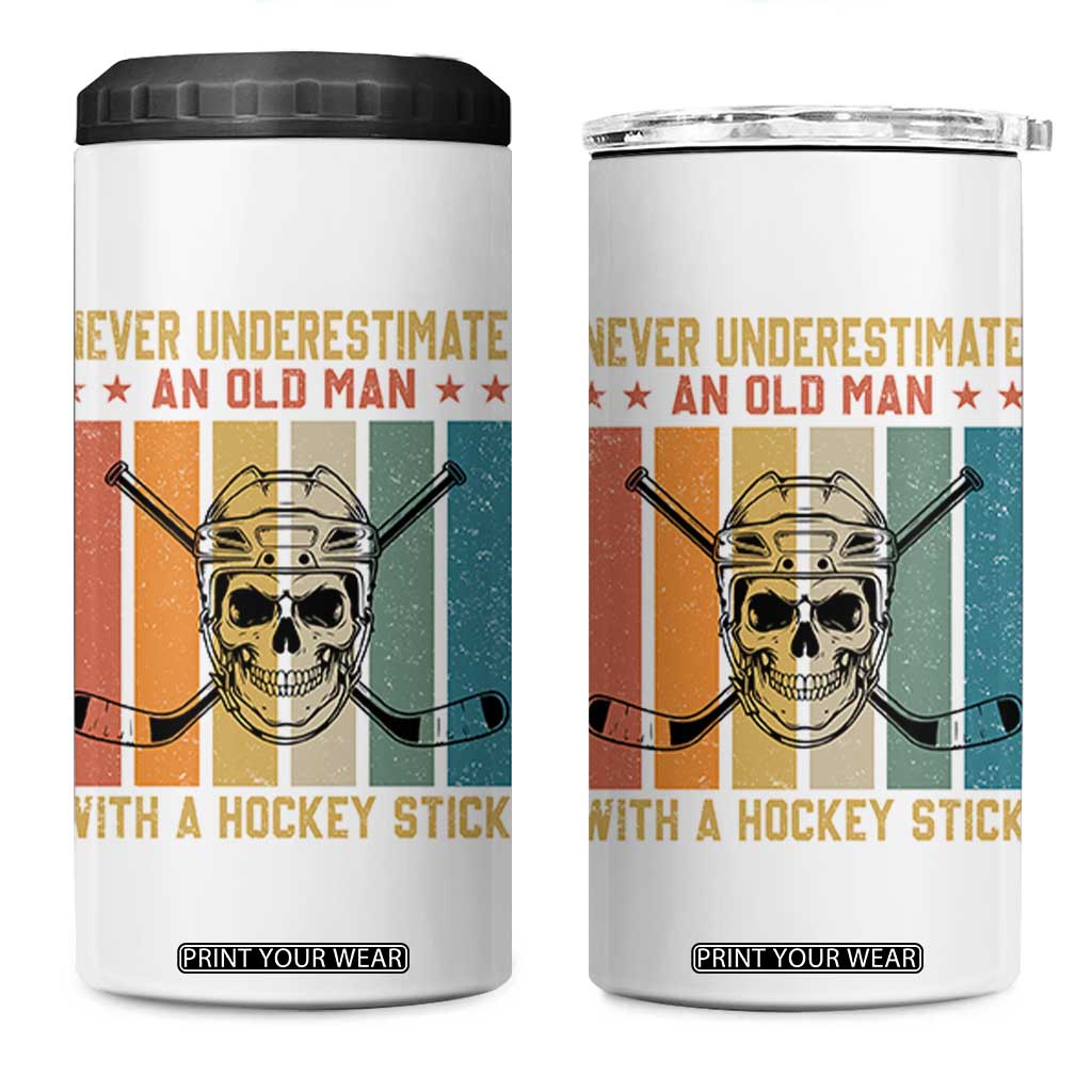 Retro Ice Hockey Player 4 in 1 Can Cooler Tumbler Funny Never Underestimate An Old Man TS12 One Size: 16 oz White Print Your Wear
