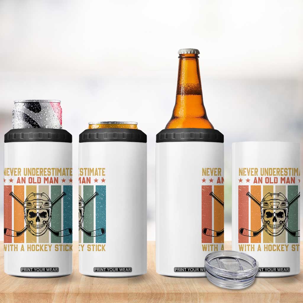 Retro Ice Hockey Player 4 in 1 Can Cooler Tumbler Funny Never Underestimate An Old Man TS12 Print Your Wear