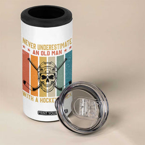 Retro Ice Hockey Player 4 in 1 Can Cooler Tumbler Funny Never Underestimate An Old Man TS12 Print Your Wear
