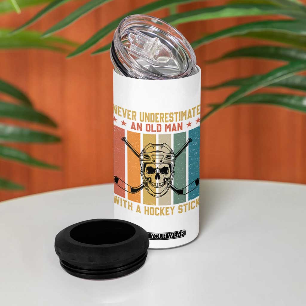Retro Ice Hockey Player 4 in 1 Can Cooler Tumbler Funny Never Underestimate An Old Man TS12 Print Your Wear