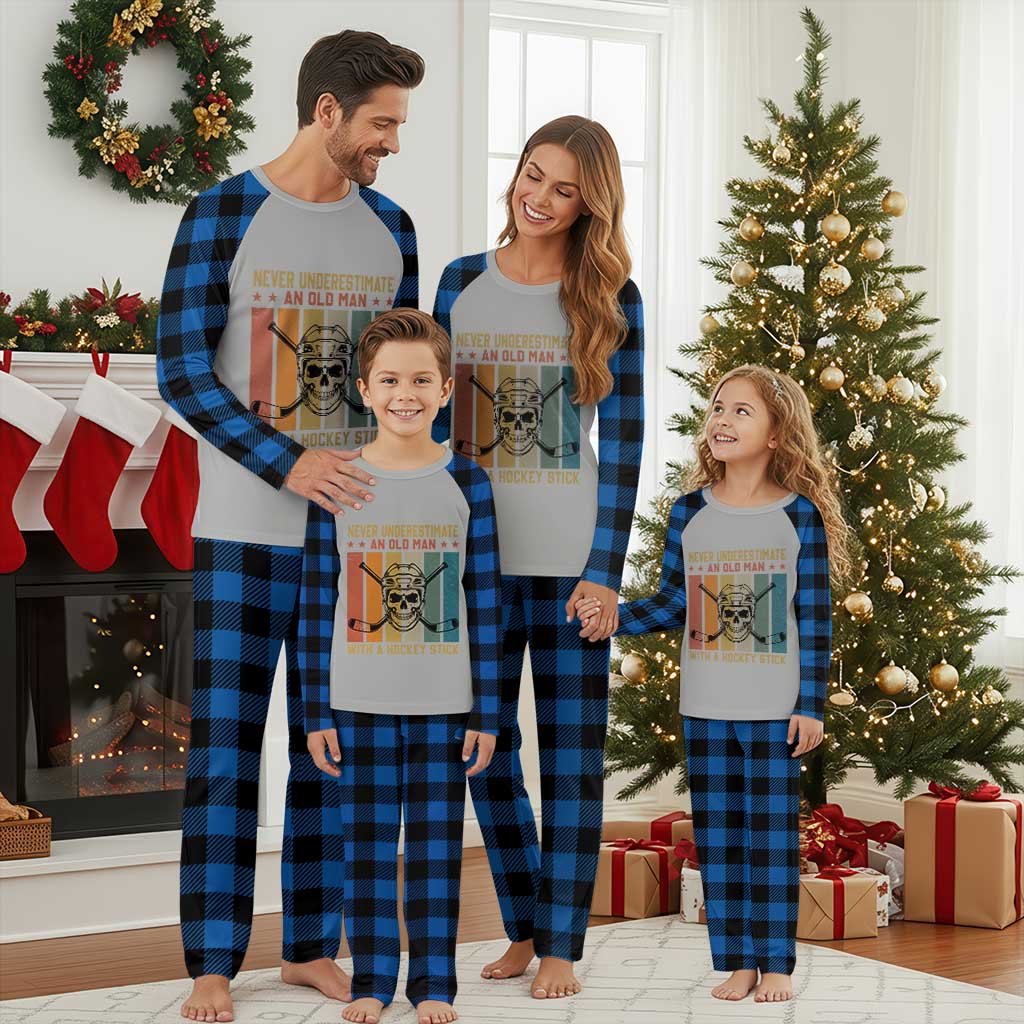 Retro Ice Hockey Player Plaid Pajama Set Funny Never Underestimate An Old Man TS12 Blue Plaid Print Your Wear