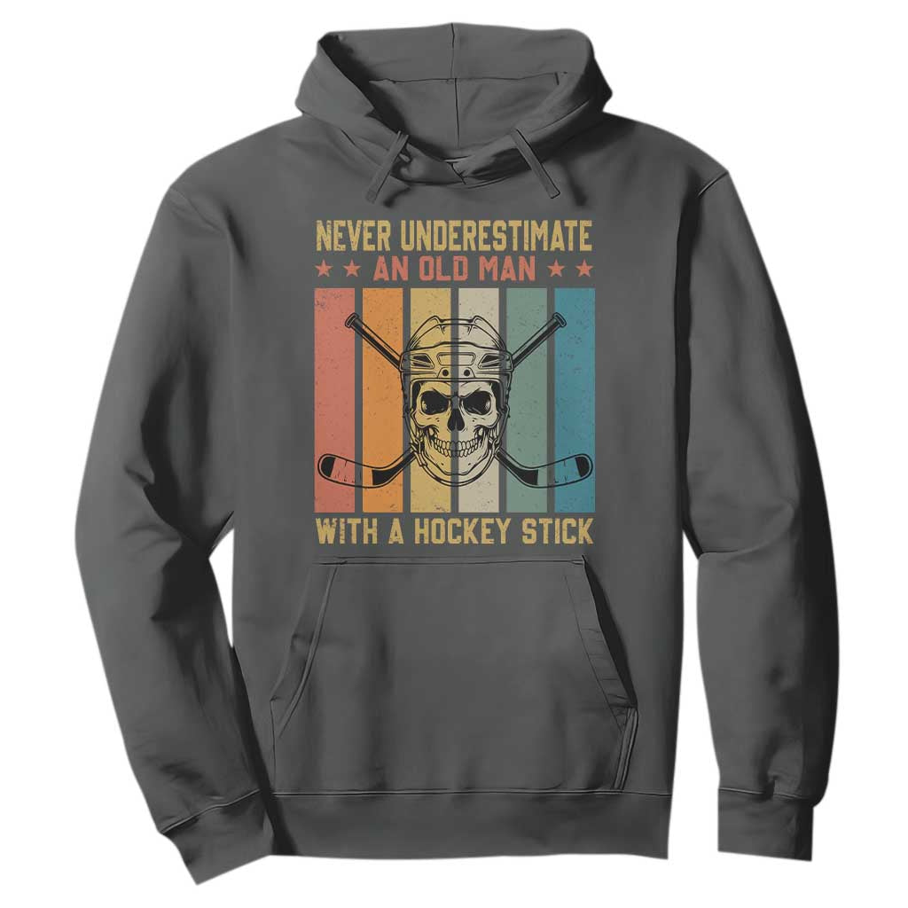 Retro Ice Hockey Player Hoodie Funny Never Underestimate An Old Man TS12 Dark Heather Print Your Wear