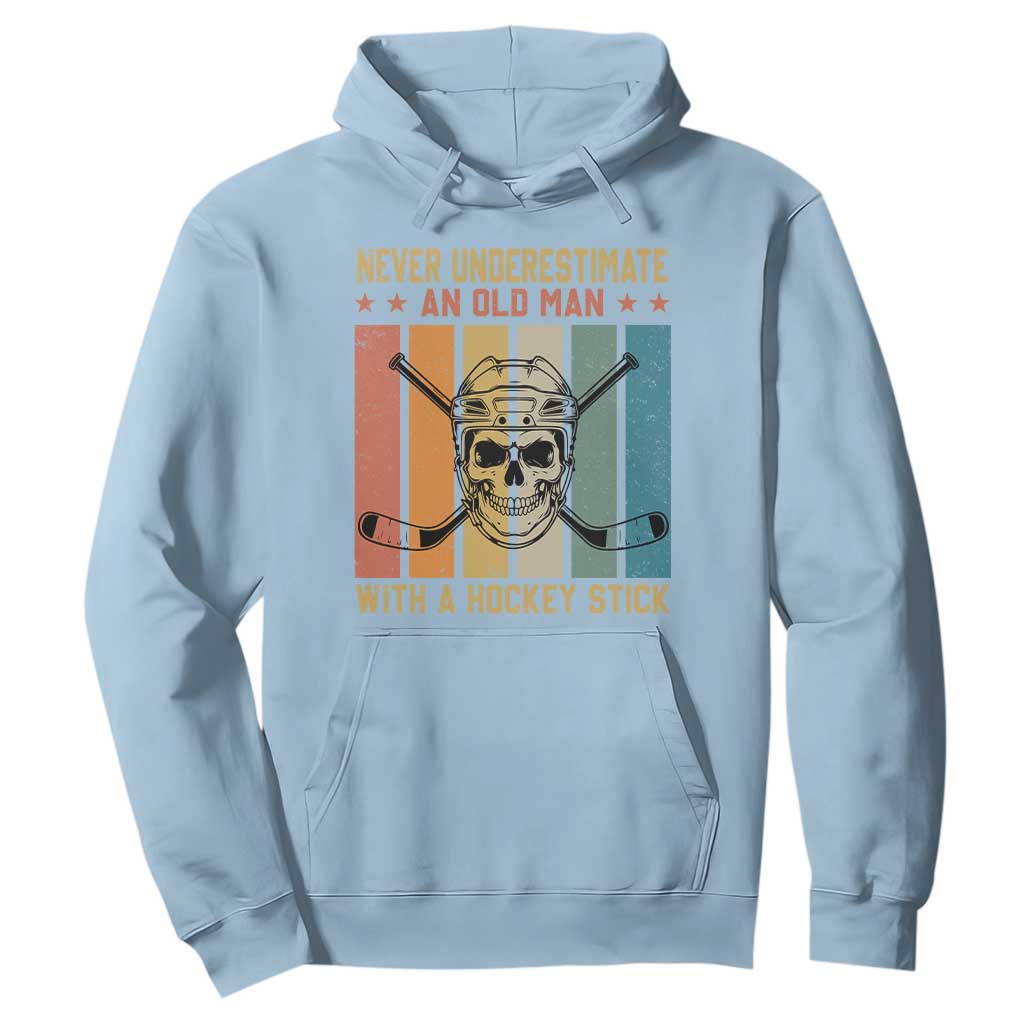 Retro Ice Hockey Player Hoodie Funny Never Underestimate An Old Man TS12 Light Blue Print Your Wear
