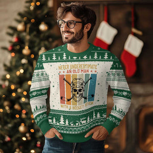 Retro Ice Hockey Player Ugly Christmas Sweater Funny Never Underestimate An Old Man TS12 Beige Green Print Your Wear