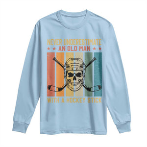 Retro Ice Hockey Player Long Sleeve Shirt Funny Never Underestimate An Old Man TS12 Light Blue Print Your Wear
