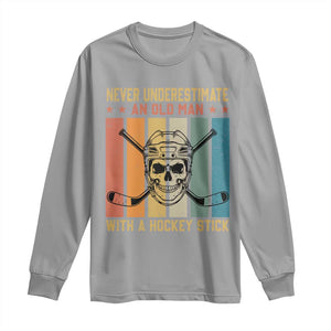 Retro Ice Hockey Player Long Sleeve Shirt Funny Never Underestimate An Old Man TS12 Sport Gray Print Your Wear