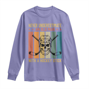 Retro Ice Hockey Player Long Sleeve Shirt Funny Never Underestimate An Old Man TS12 Violet Print Your Wear