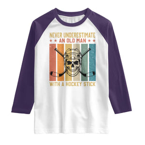 Retro Ice Hockey Player Raglan Shirt Funny Never Underestimate An Old Man TS12 White Purple Print Your Wear