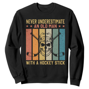 Retro Ice Hockey Player Sweatshirt Funny Never Underestimate An Old Man TS12 Black Print Your Wear