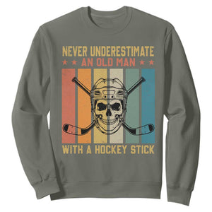 Retro Ice Hockey Player Sweatshirt Funny Never Underestimate An Old Man TS12 Military Green Print Your Wear