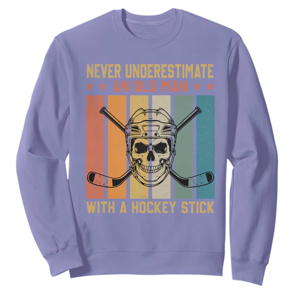 Retro Ice Hockey Player Sweatshirt Funny Never Underestimate An Old Man TS12 Violet Print Your Wear
