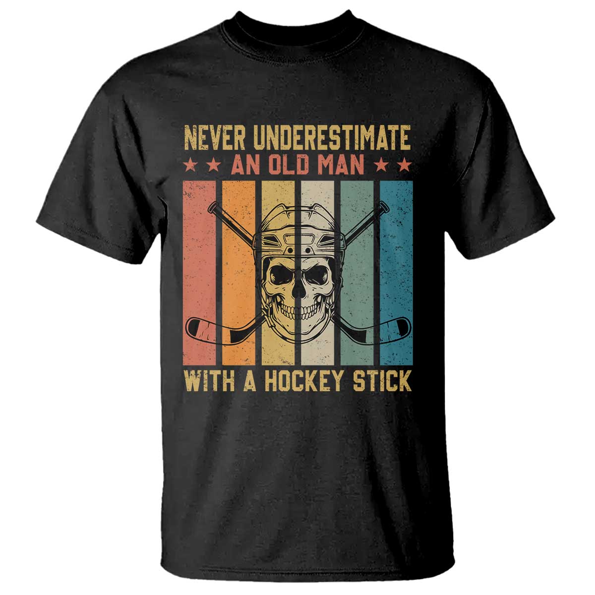 Retro Ice Hockey Player T Shirt Funny Never Underestimate An Old Man TS12 Black Print Your Wear