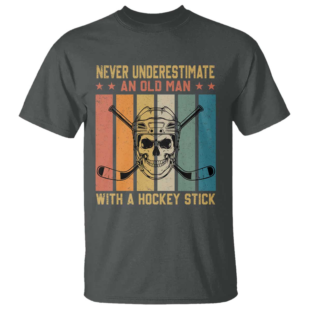 Retro Ice Hockey Player T Shirt Funny Never Underestimate An Old Man TS12 Dark Heather Print Your Wear