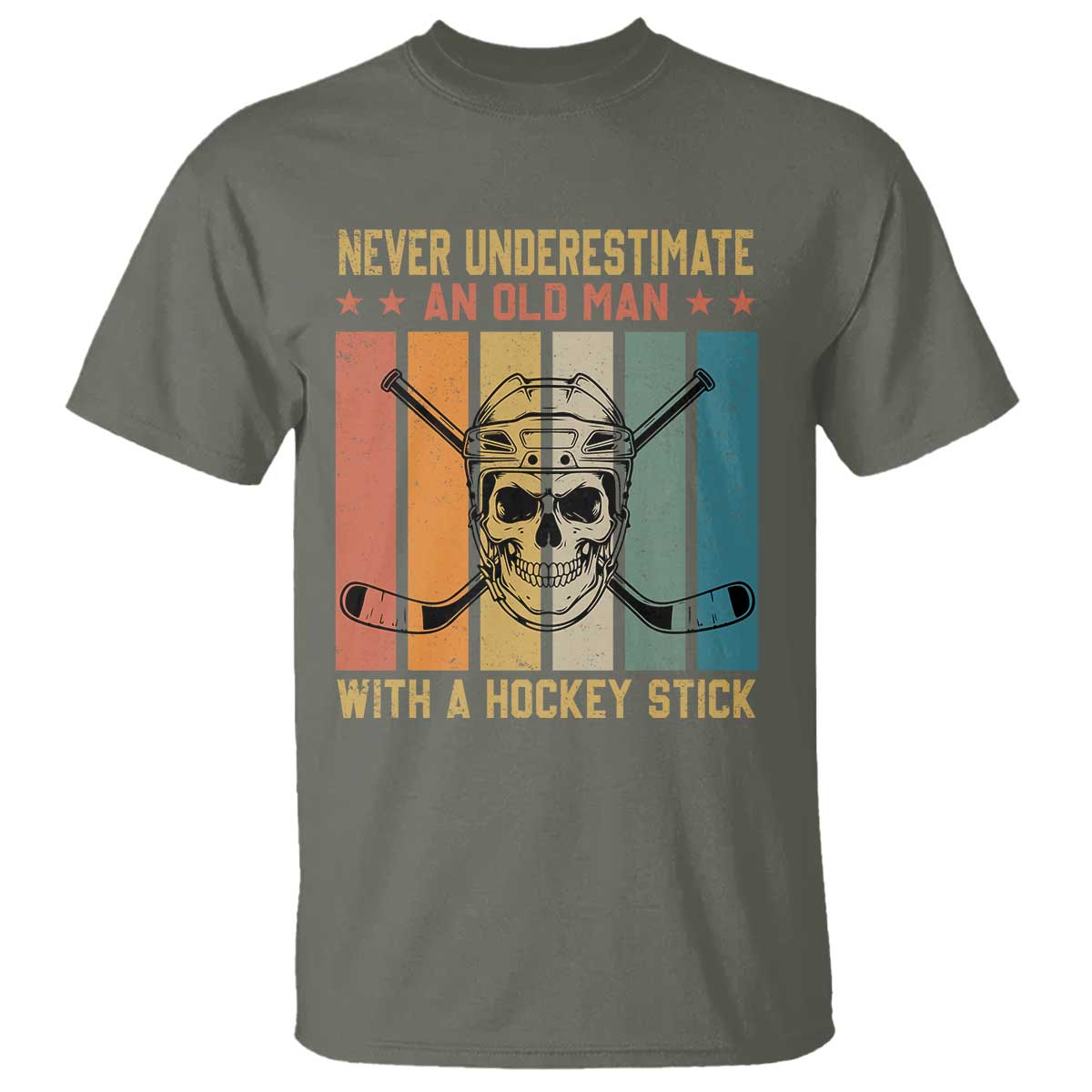 Retro Ice Hockey Player T Shirt Funny Never Underestimate An Old Man TS12 Military Green Print Your Wear