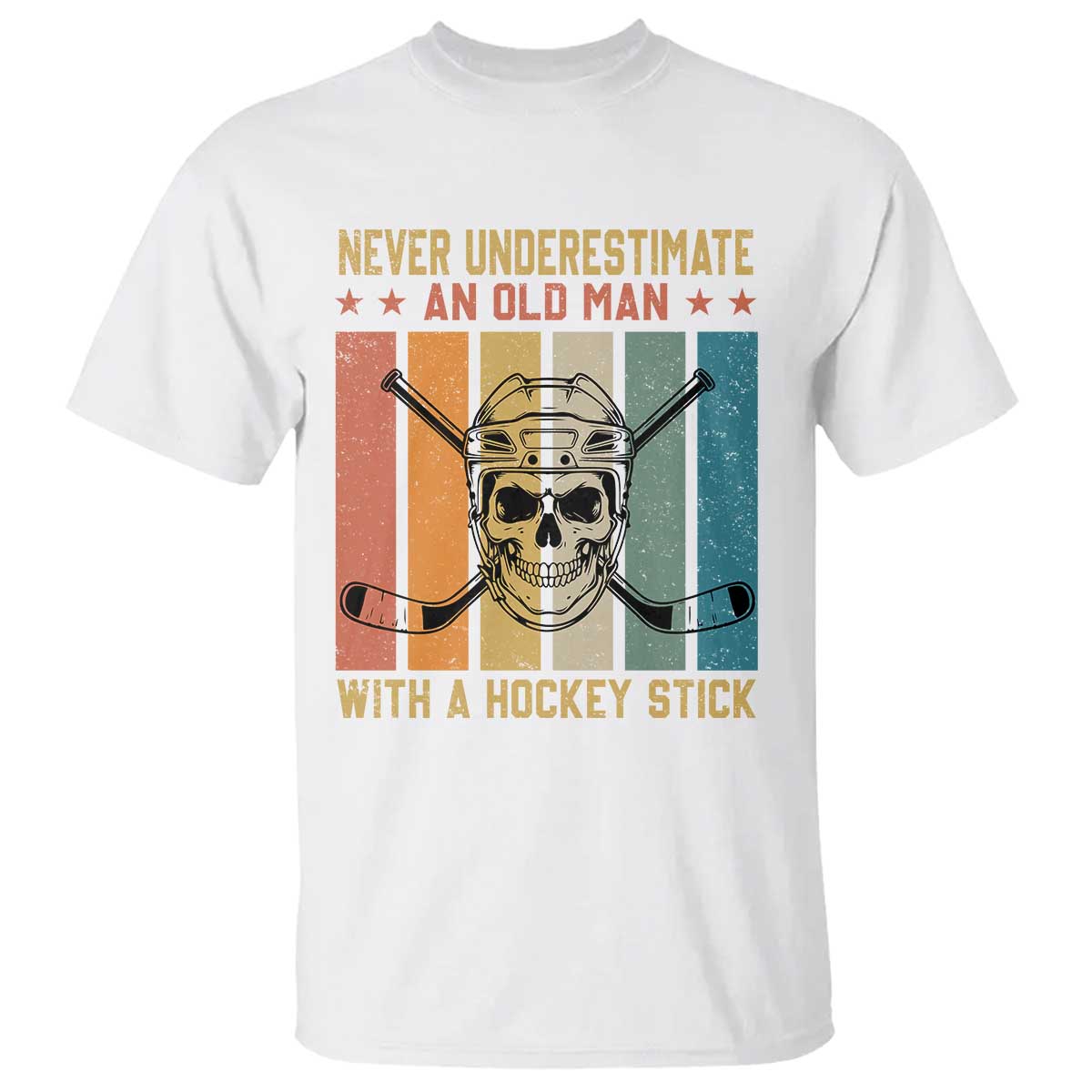 Retro Ice Hockey Player T Shirt Funny Never Underestimate An Old Man TS12 White Print Your Wear