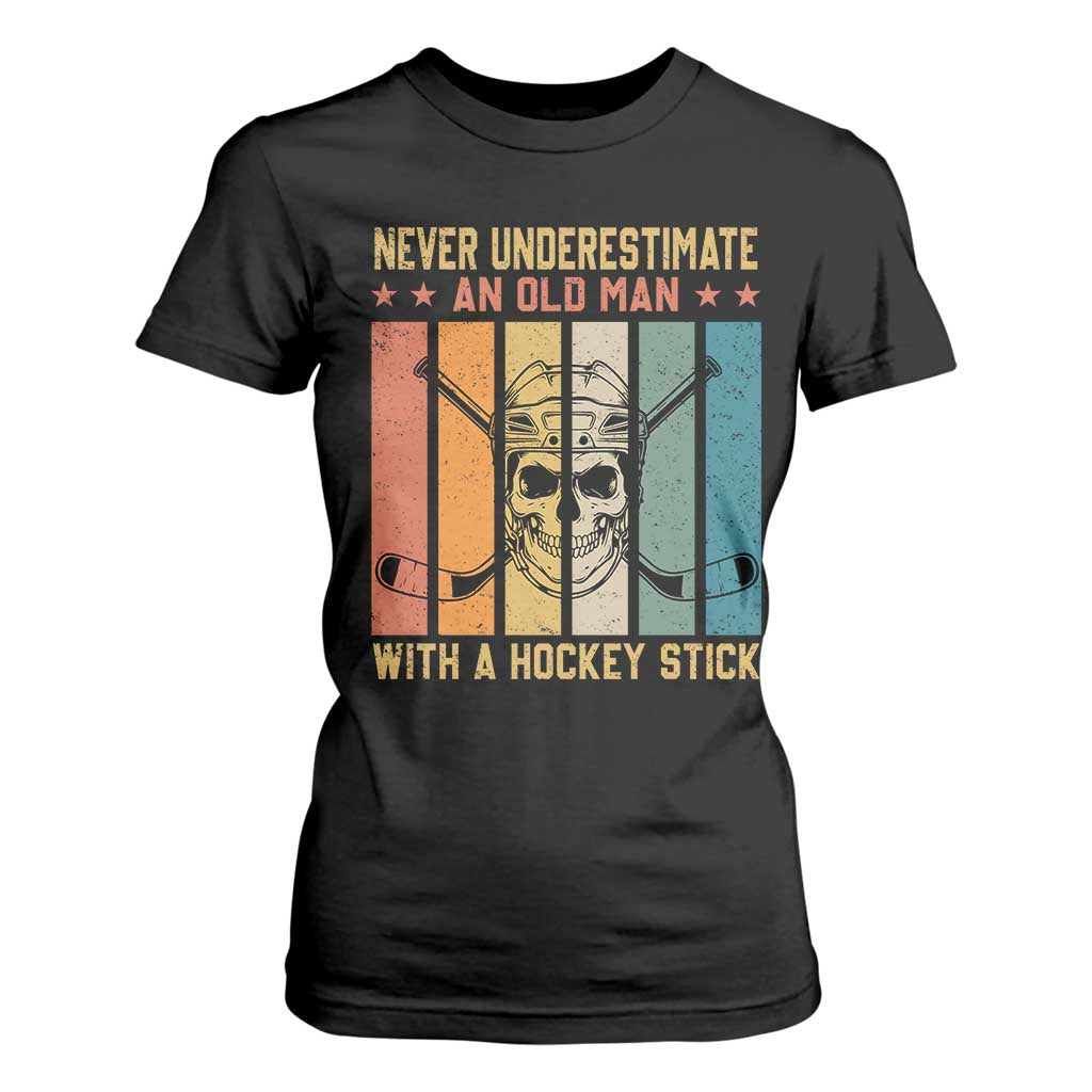 Retro Ice Hockey Player T Shirt For Women Funny Never Underestimate An Old Man TS12 Black Print Your Wear