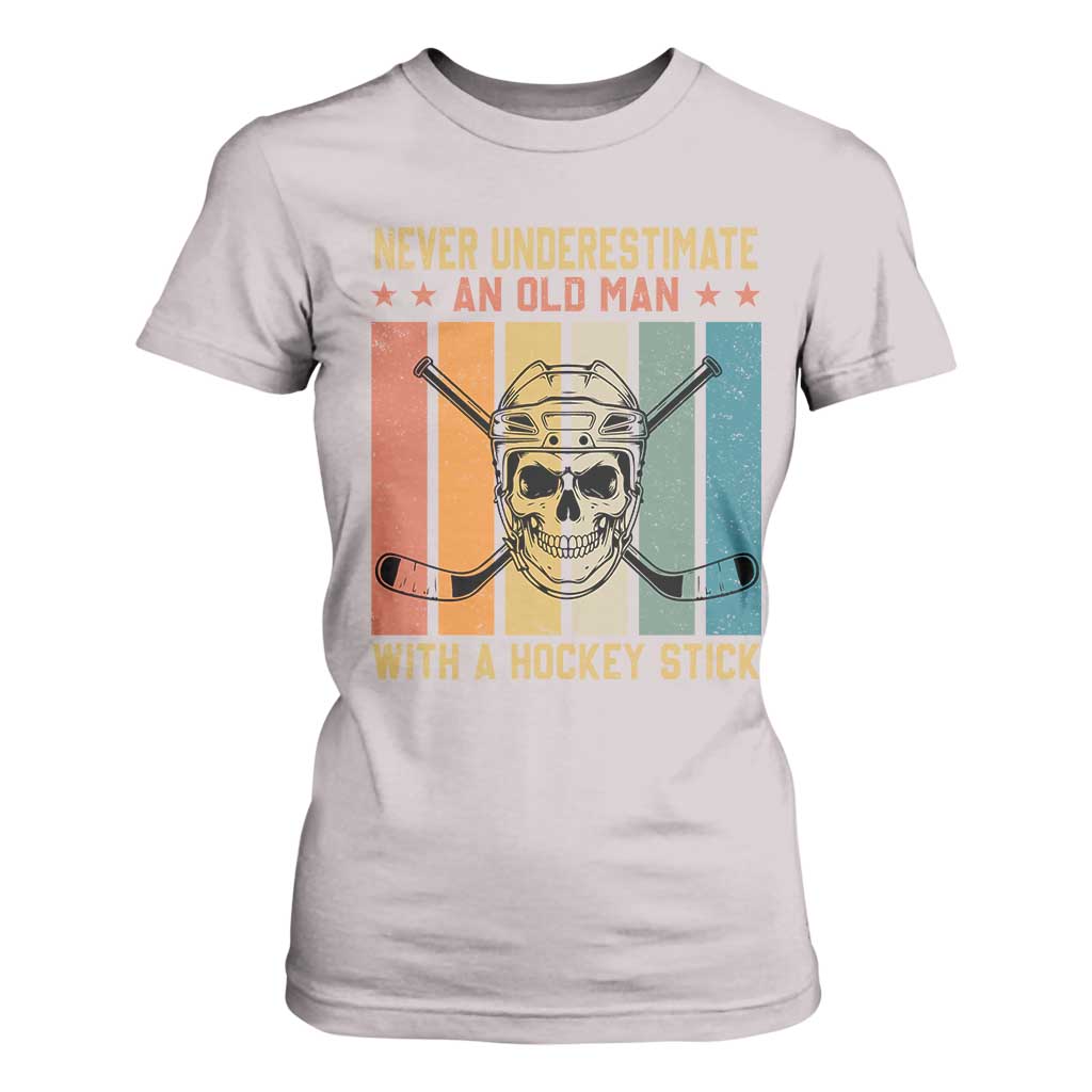 Retro Ice Hockey Player T Shirt For Women Funny Never Underestimate An Old Man TS12 Ice Gray Print Your Wear