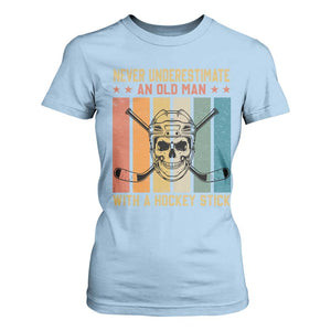 Retro Ice Hockey Player T Shirt For Women Funny Never Underestimate An Old Man TS12 Light Blue Print Your Wear
