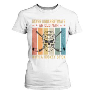 Retro Ice Hockey Player T Shirt For Women Funny Never Underestimate An Old Man TS12 White Print Your Wear