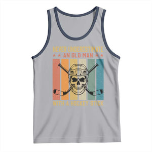Retro Ice Hockey Player Tank Top Funny Never Underestimate An Old Man TS12 Athletic Heather Navy Print Your Wear