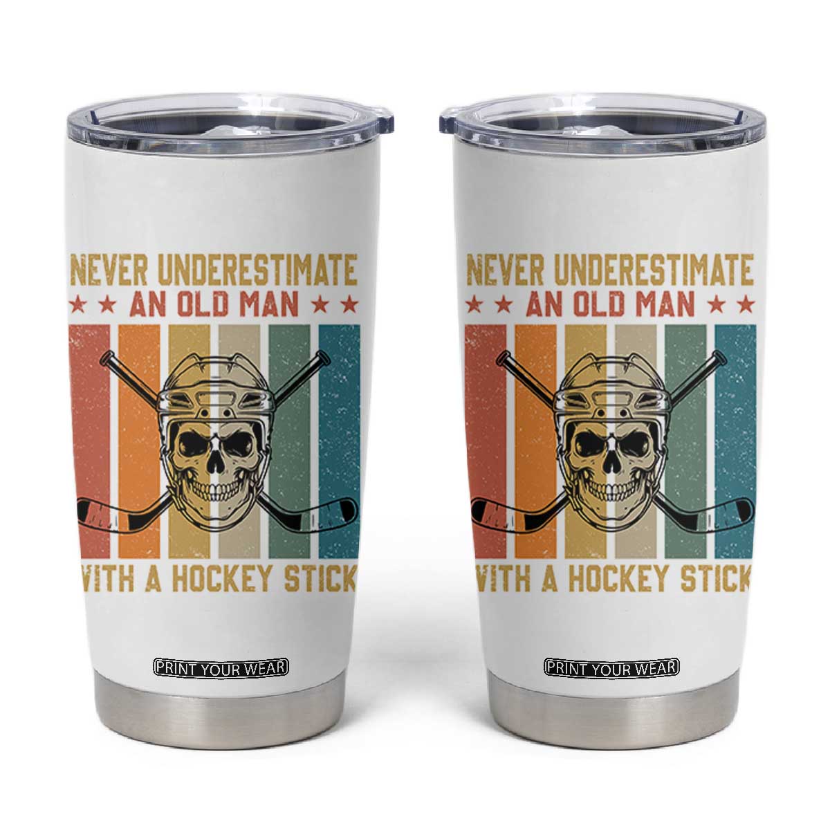 Retro Ice Hockey Player Tumbler Cup Funny Never Underestimate An Old Man TS12 White Print Your Wear